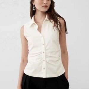 Elegant Collared Button-Up Sleeveless Blouse Sz M